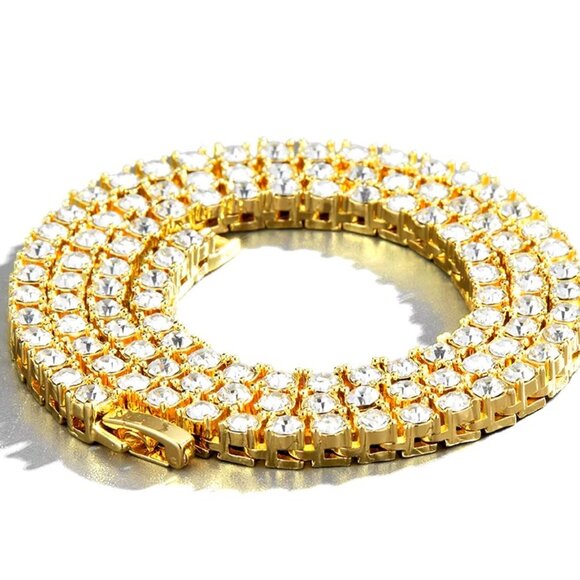 ⭐ Large 20" Diamond Hip-Hop Chain With 5mm Diamonds 18k Yellow Gold Pltd ⭐ - Picture 7 of 7